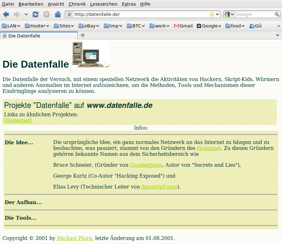 Screenshot www.datenfalle.de 2001